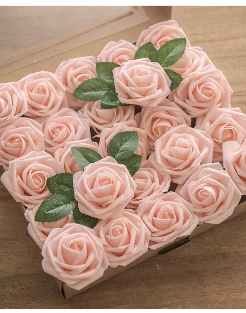 China Alibaba Supplier 50pcs Artificial Flowers Real Looking Cream Fake Roses for DIY Wedding Bouquets