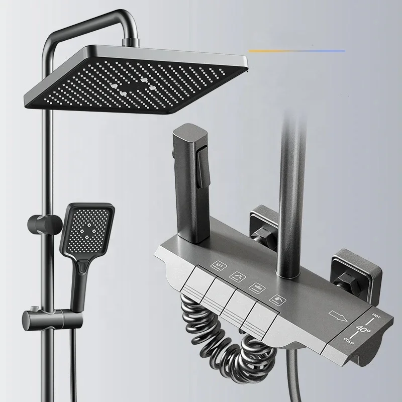 hot sell piano key bathroom big rainfall black shower head column mixer faucet set of shower taps black yiwu market classic