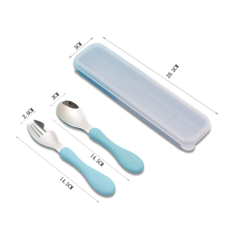 Plastic case with silicone hot handle holder  stainless steel fork and spoon cutlery  set easy  to carry