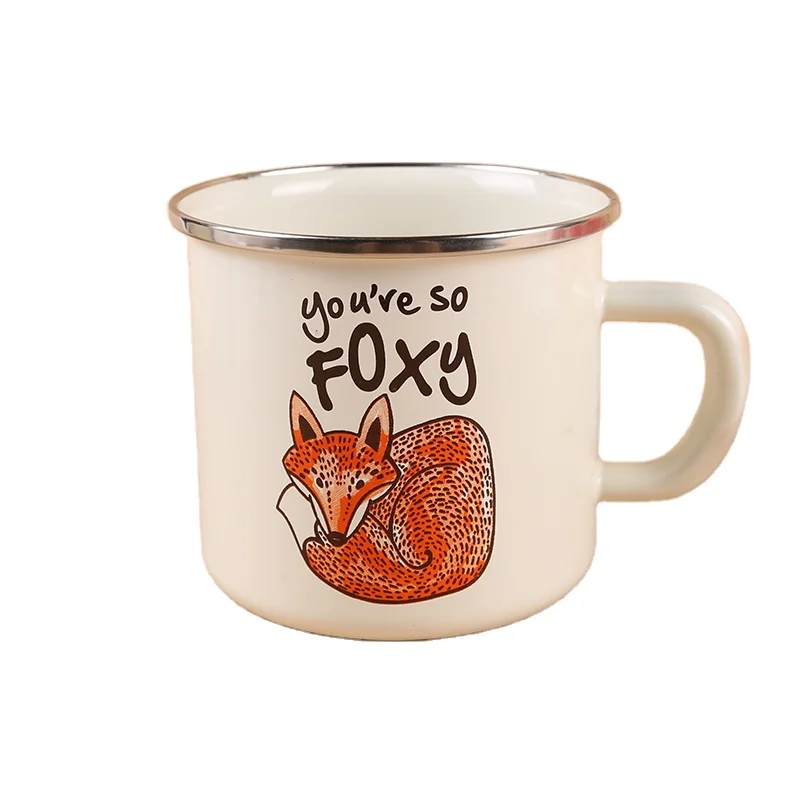 Customized Printed Fox Enamel Mugs Factory Wholesale Coffee Drinking Cups For Camping