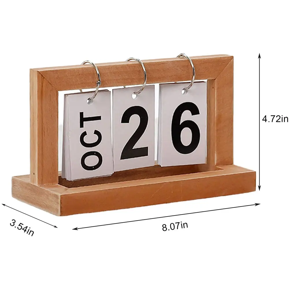 Wooden Manual Flip Desk Calendar Reusable Vintage Desk Calendar Block Calendar