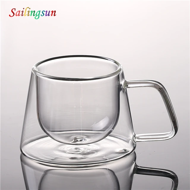 wide bottom steady handcraft pyrex double wall thermo proof glass coffee mug