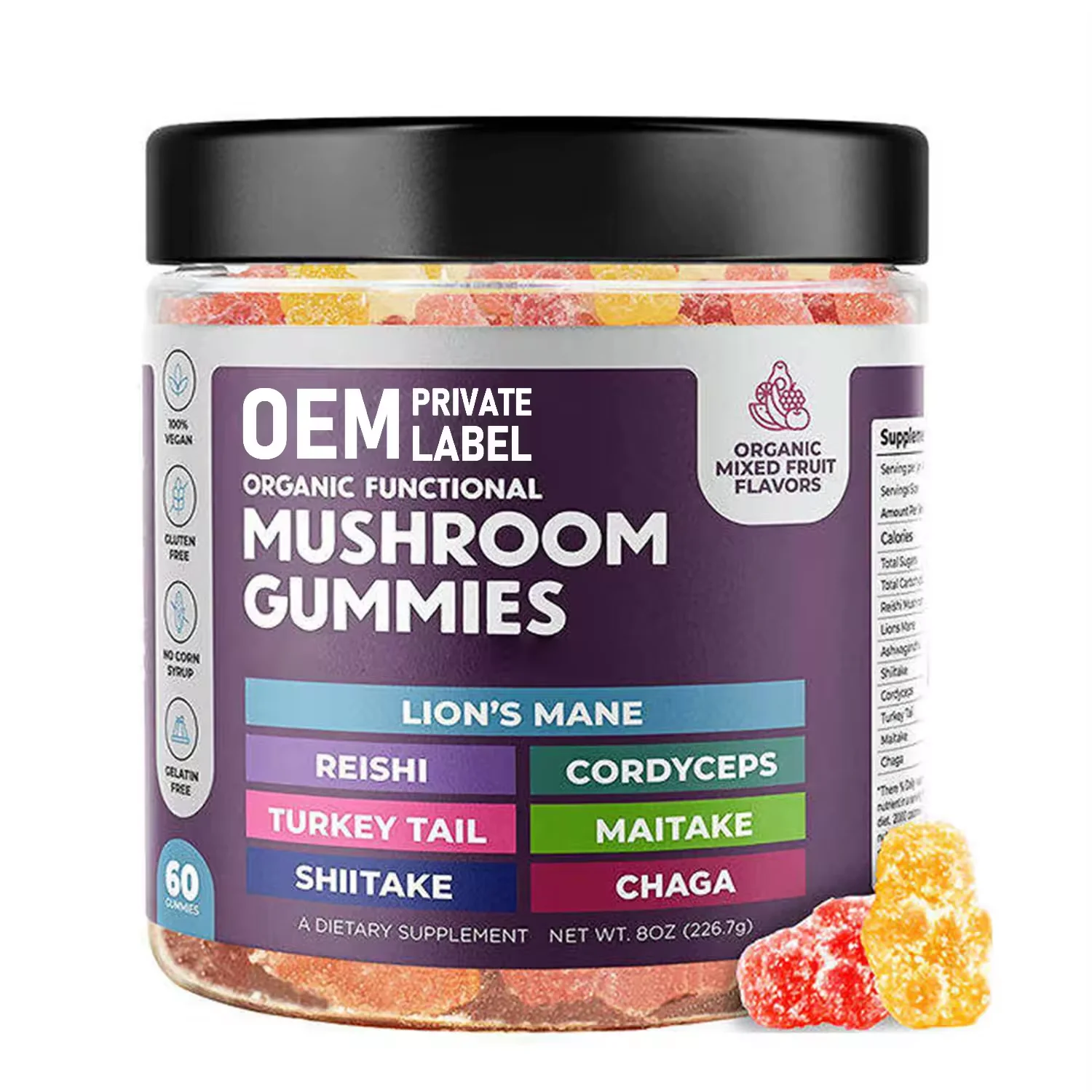 Private Label Gummies гриб Львиная Грива грибные мармеладки с капсулами Кордицепса Рейши Травяные добавки