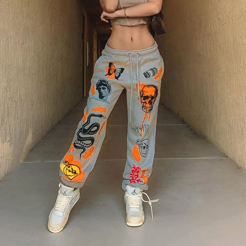 
Woman clothing 2021 Fall Pattern Joggers Pants Printed women Sweatpants casual Jogger cargo dress Track pant wholesale 8009 