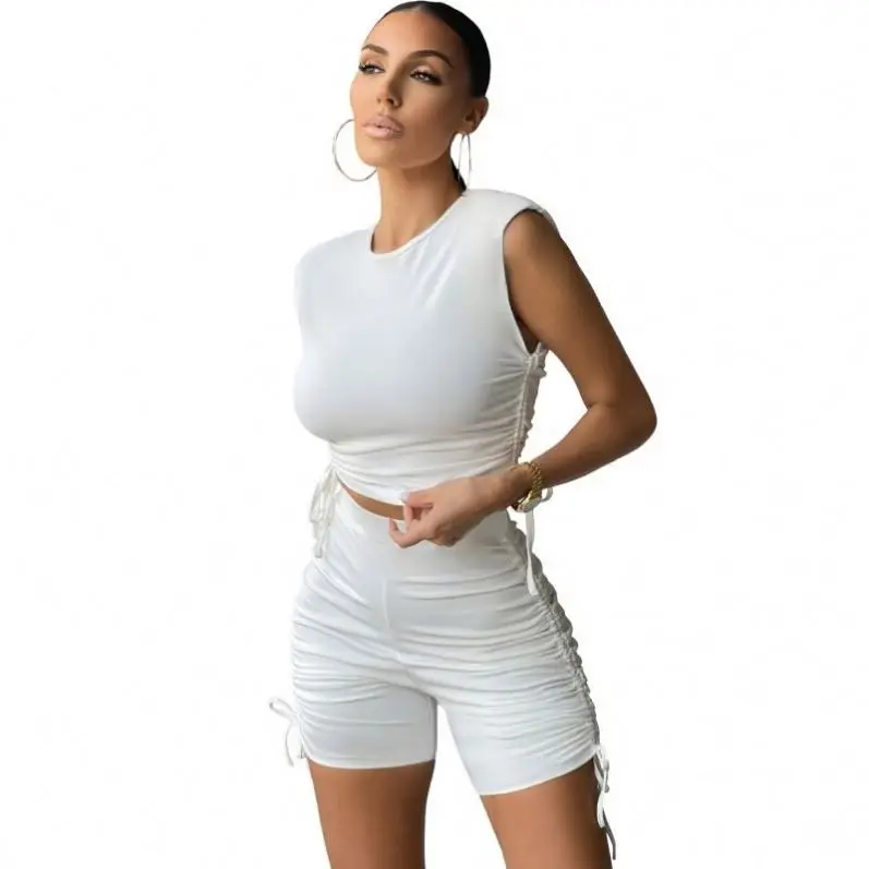 Сексуальный женский комплект для йоги из 2 предметов, Женский Топ без рукавов 2021 и шорты для фитнеса, плиссированный облегающий спортивный костюм для тренажерного зала B1178