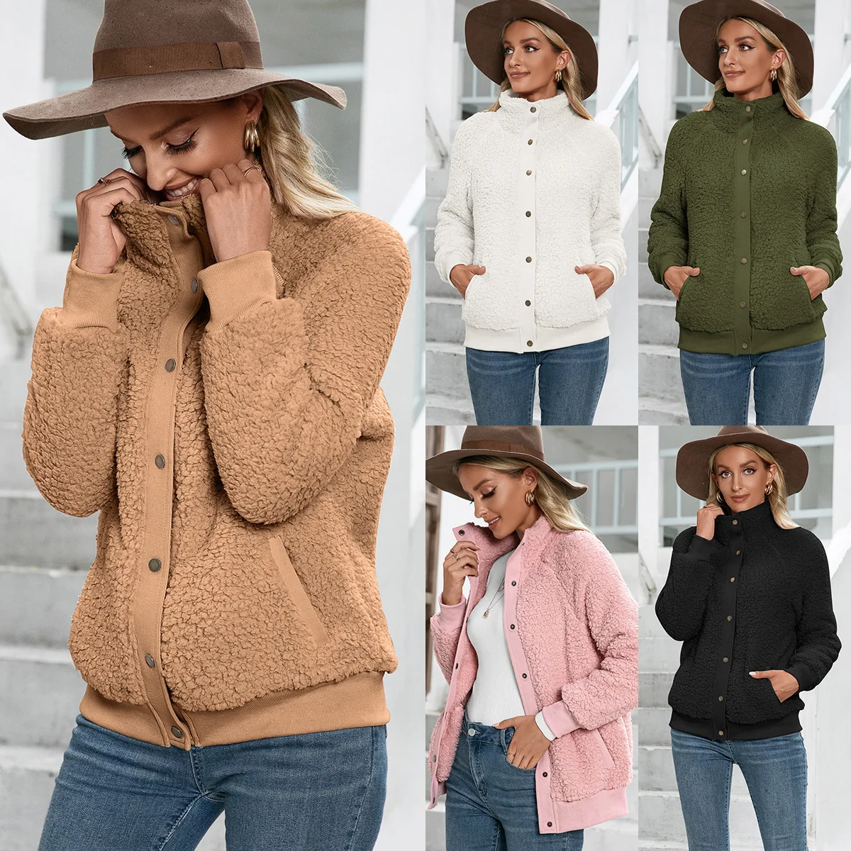 PDEP lamb wool fleece cardigan winter jacket and coats for ladies women double-sided plush wool coat tops female