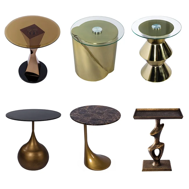 Iron Side Table with Marble Top and Chrome Plated Marble Triangular Bedside Table Black Side Table