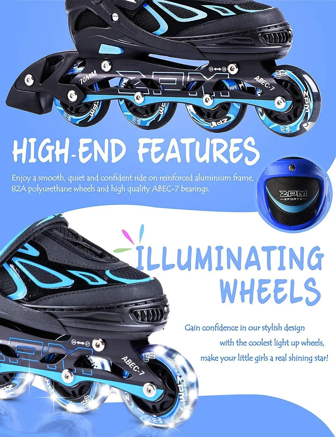 Adjustable Inline Skates with Light up Wheels Beginner Skates Fun Illuminating Roller Skates for Kids