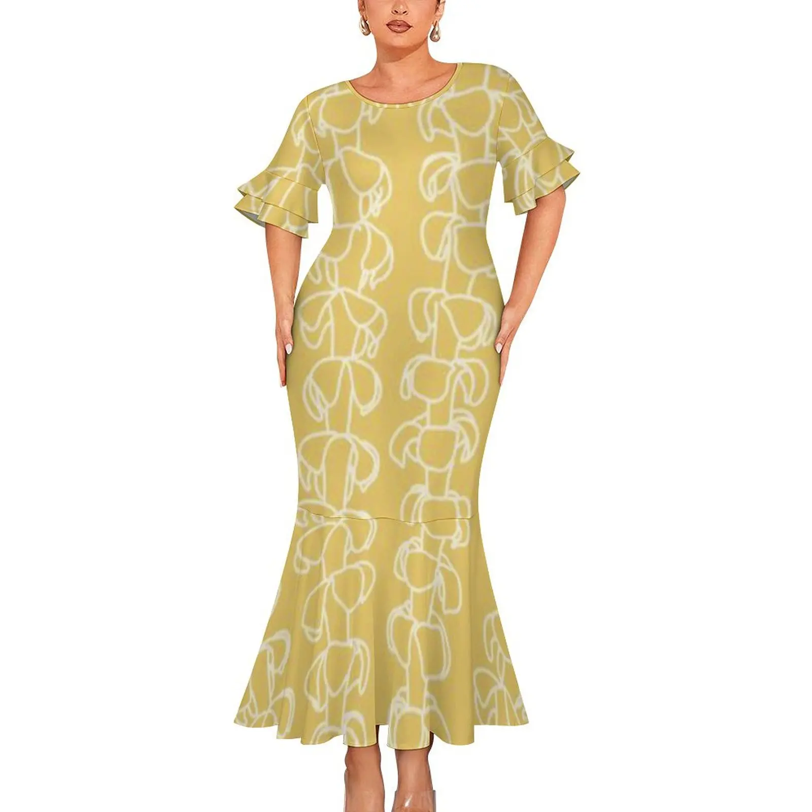 Polynesian Elei Tribal Design Custom Business Casual Office Lady Woman Double-Deck Cuff Fishtail Skirt Drop Shipping