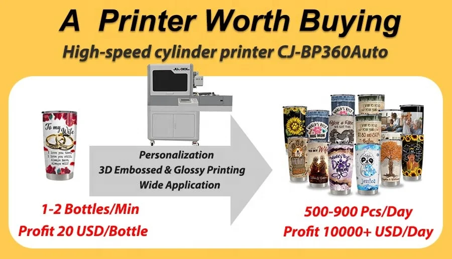 Jucolor Fast Speed Cylinder Printer for Rotary Bottle Tumbler Wine Glass Printing