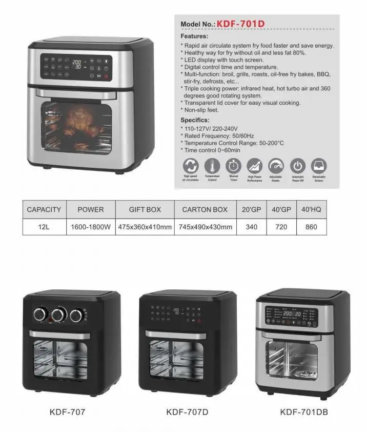 SS Cover Smart air fryer 12L Stainless steel with Rotisserie Toaster Dehydrator oil free cooking Digital Air fryer Oven