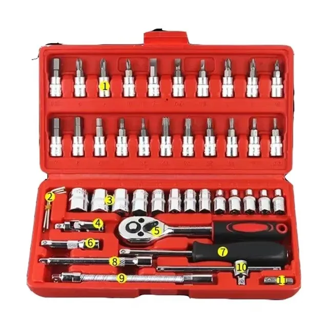 46pcs in 1 Ratchet Torque Wrenches Socket Wrench Spanner Tools Box Set for Mechanic Screwdriver Tool Set