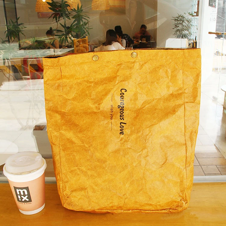 Custom Low Moq Washable Kraft Paper Shopping Bag Double Shoulder Handbag Dupont Paper Tote Bag