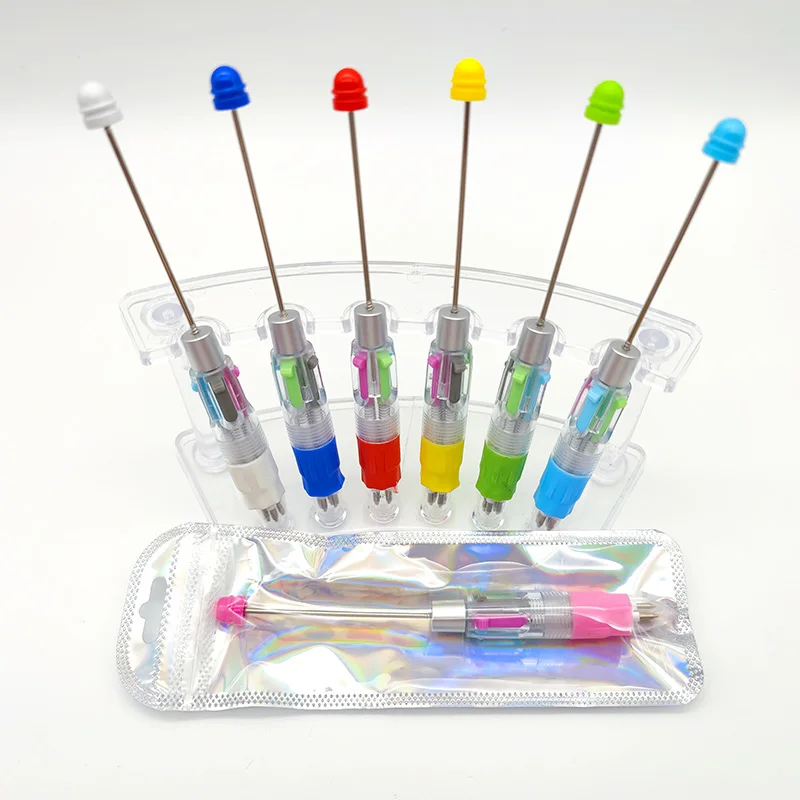 New Design Multicolor Beaded Pens 4 In 1 Multi Color Diy Ballpoint Pen Four Ink Colors Bead Pens