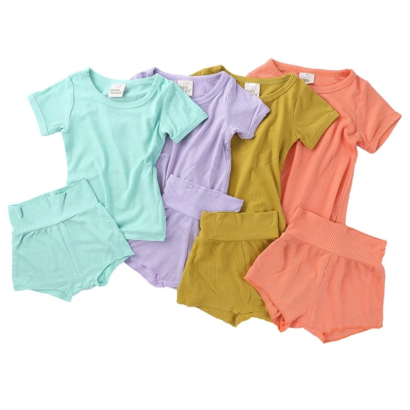 wholesale baby clothes girls 0-12 month multiple colors shorts sleeves t shirts bloomers 2 pcs sets clothes for babies