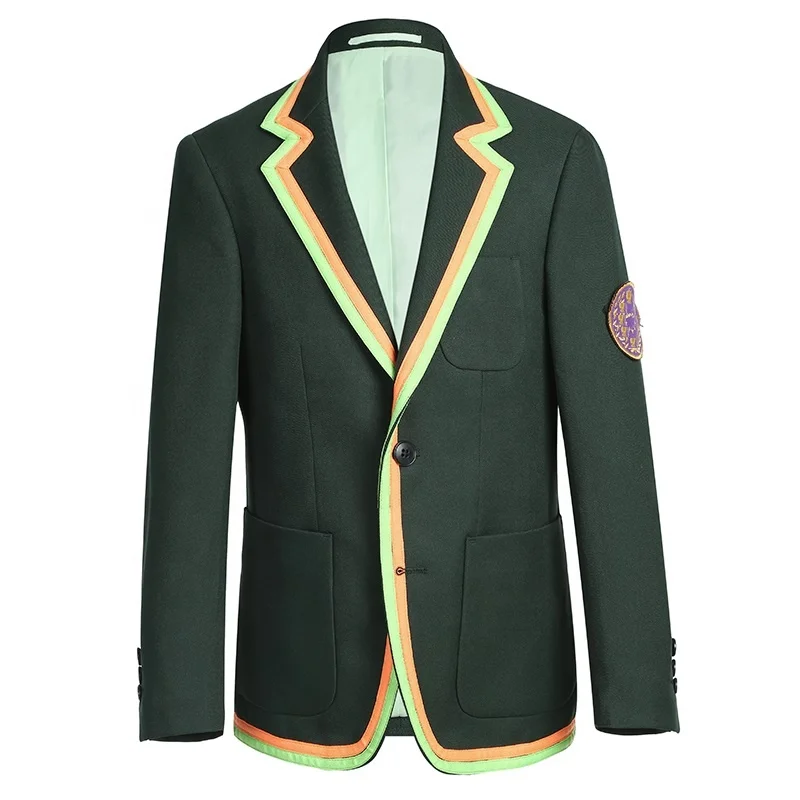 
High quality boy`s suit army green color solid student uniform fabric notch lapel children wear kids suit 