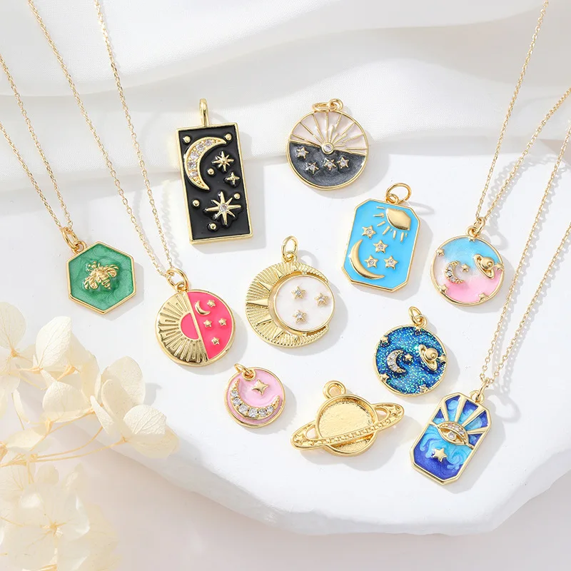 New Fashion Jewelry Making Charms Star Moon Sun Saturn 14k Gold Pendant Bee Enamel DIY Jewelry Findings