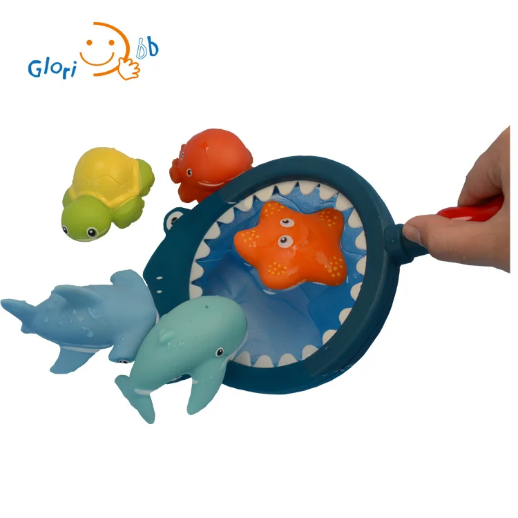  Игрушка для ванной рыбалка плавающие животные сквирты игрушки игры набор с рыболовной сеткой рыболовная сеть игра в ванну