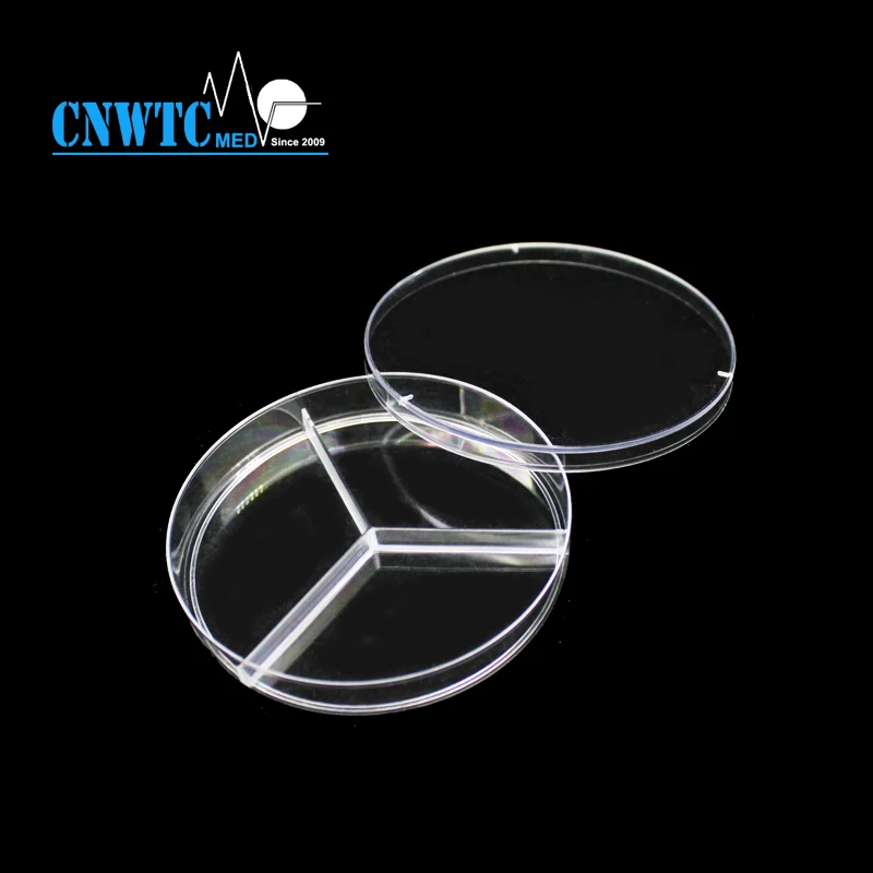 Sterile Disposable Plastic 90x15mm Two Rooms Petri Dish 60mm 35mm 150mm