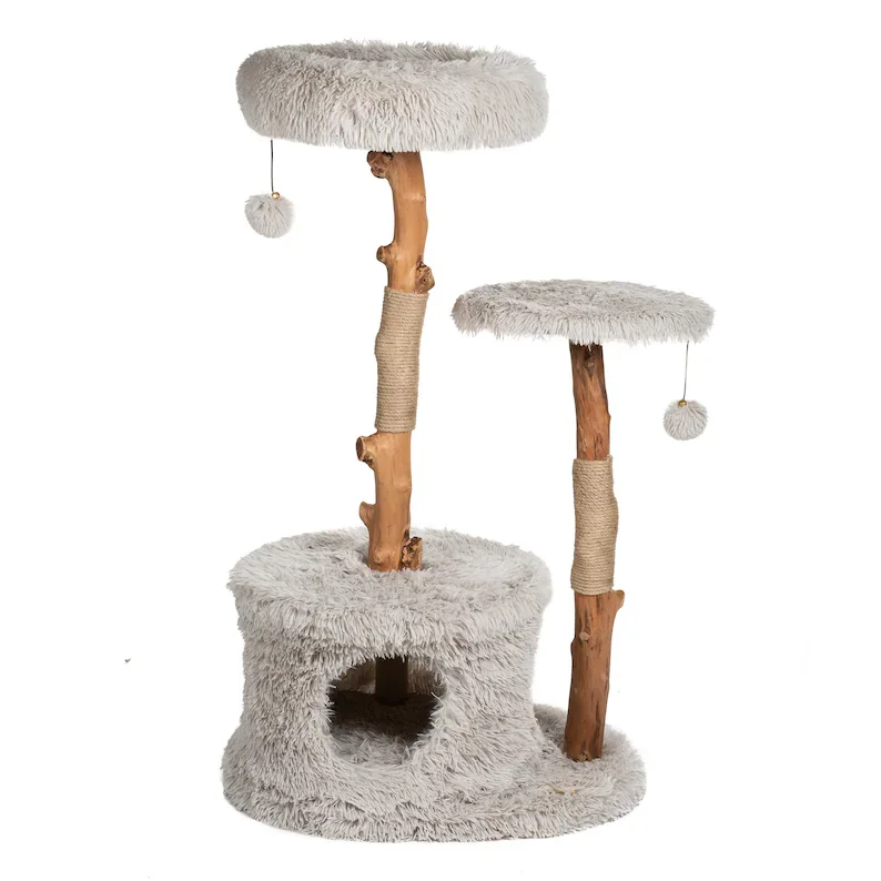 Europe Tree Cat Tower Solid Wood with wooden branches and Condo, Modern Cat Climbing  tree ,Furniture for cats