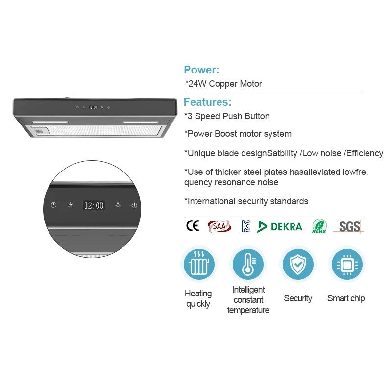 3 speed touch control kitchen hoods fashionable design smart switch ultra modern rv digital range hood with led lamp