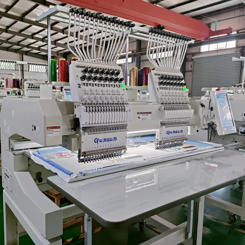 Top quality industrial apparel machinery flat patches logo sewing embroidery machine two heads with 12 15 needles