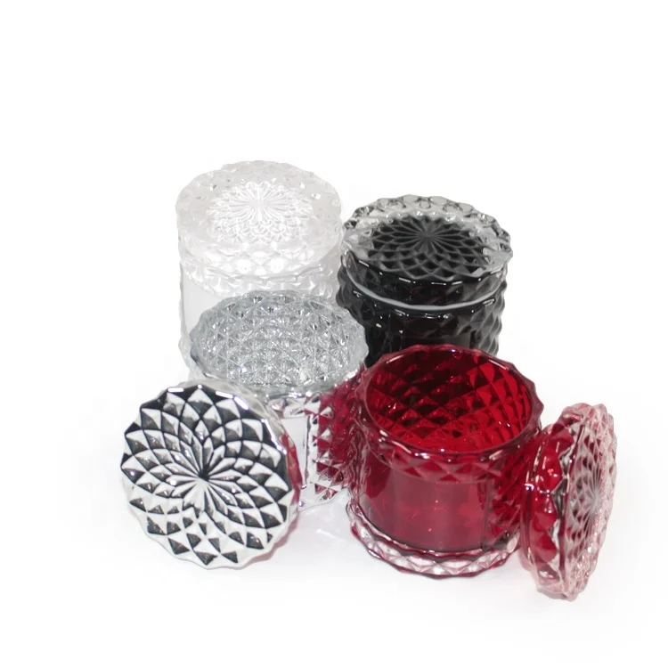 LANGXU silver gold red 50ml luxury hot sale painted gel cut hobnail emboss glass candle jars
