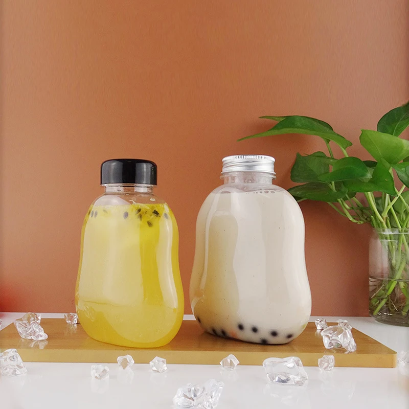 Custom Clear PET Plastic Round Beverage Bottle for Homemade Juices, Smoothies, Milk and Drinks Recyclable Plastic Juice Bottles