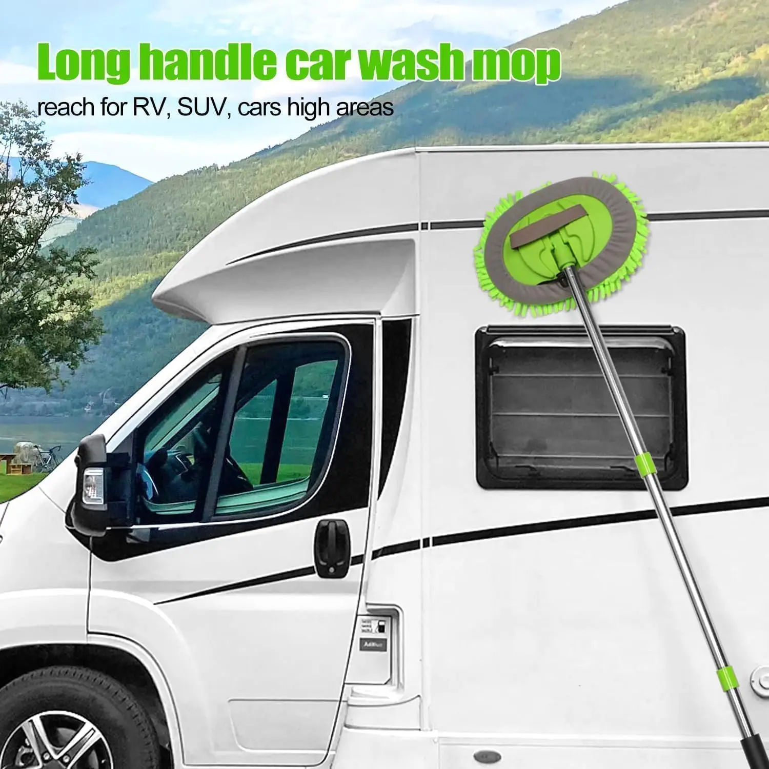 Long Handle Car Wash Brush Mop Kit Soft Bristle Brush Microfiber Sponge Duster Mitt for Detailing and Washing