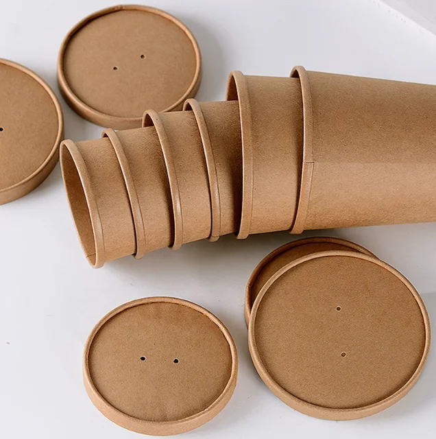 8oz 12oz 16oz 26oz 26oz 32oz Biodegradable Disposable Food Container Salad Bowl Wholesale Round Paper Hot Soup Bowls with Lid