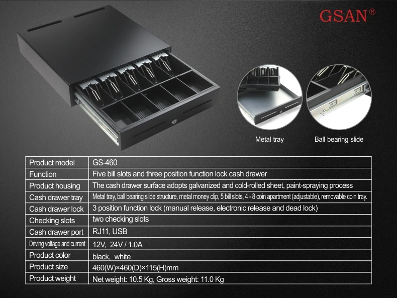 Metal Pos Cash Drawer Cash Register Drawer For Pos Systems Money Tray 460