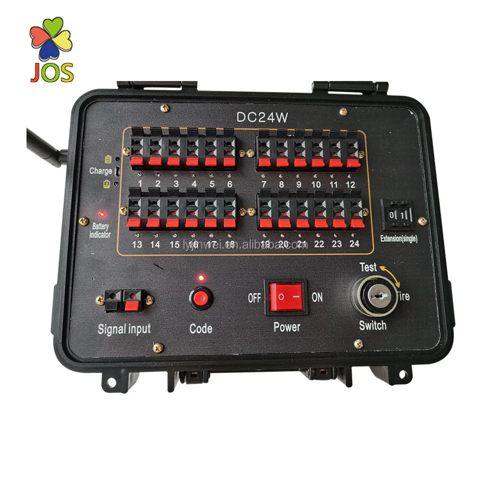 24 cue  recharge battery  wireless remote control fireworks  firing system  with outer antenna and  rapid fire fire all step fi