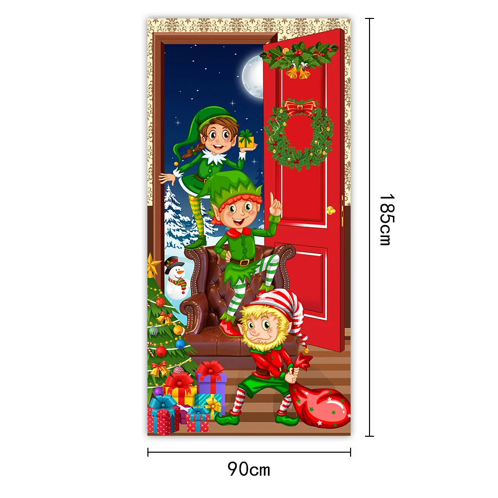 Christmas Door Cover Decoration Santa Claus Xmas Christmas Door Hanging Cover Banner Backdrop for Xmas Christmas Decorations