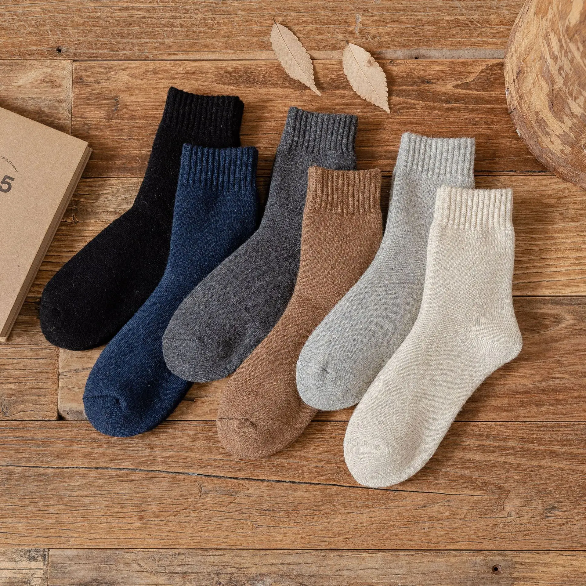 YUELI custom hiking logo crew camel wool men socks winter warm socks