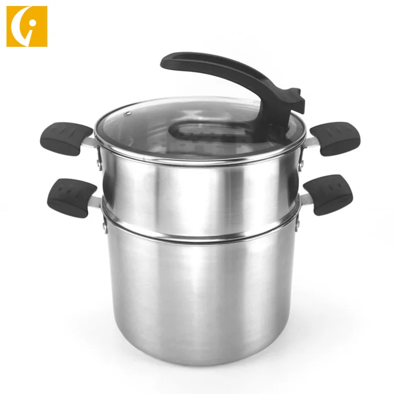High Quality 304 stainless steel double bottom Couscous Pot Food Steamer Set with Visible Lid