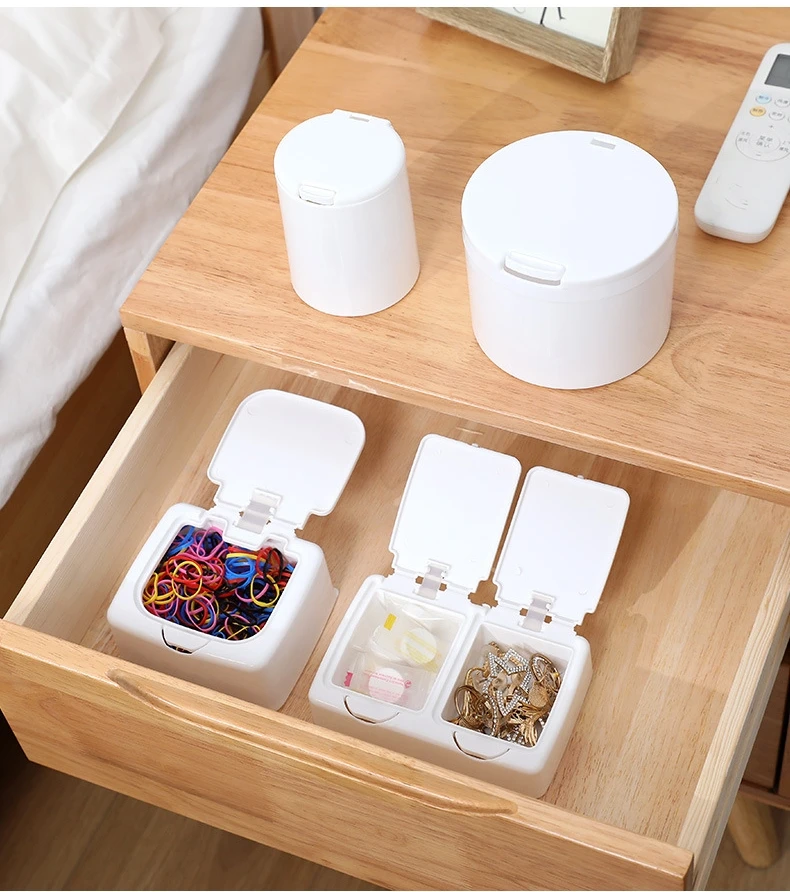 Plastic Storage Box Bathroom Jar Makeup Organizer Cotton Round Pad Holder Cotton Swab Box Qtip Holder Dispenser with Lid