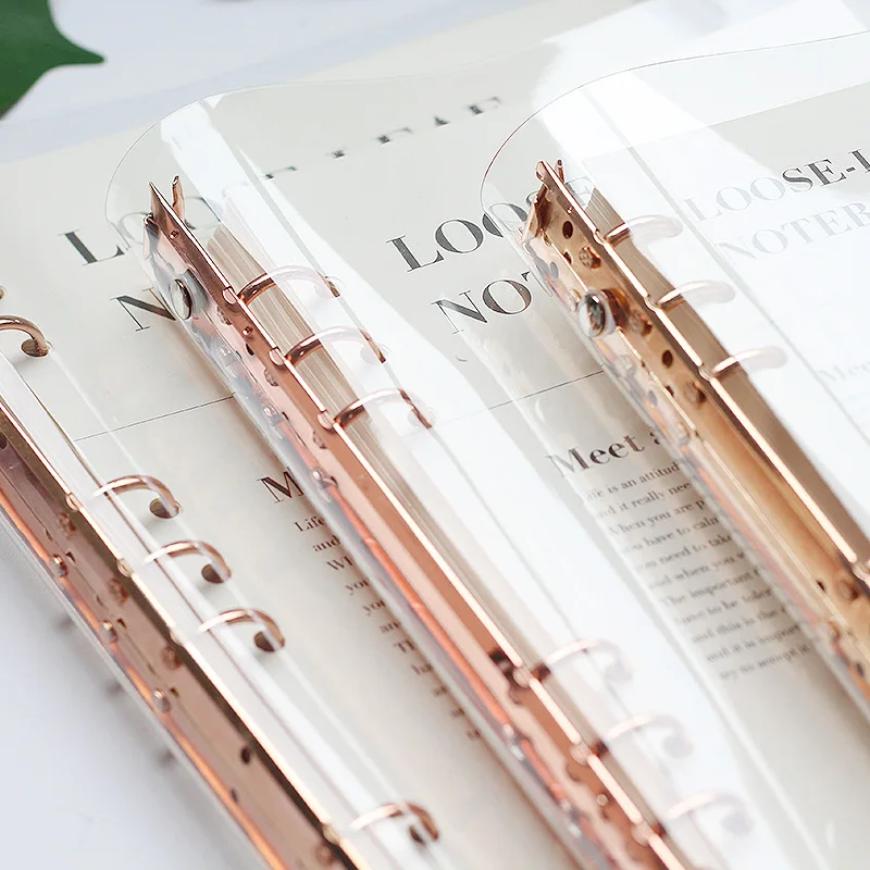 A5 transparent pvc cover 6 ring binder notebook refillable loose leaf journal note book 90 sheets