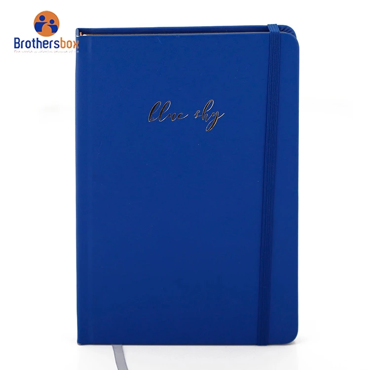 Custom printrd Blue Embossed Logo PU Notebook With Elastic Pen holder