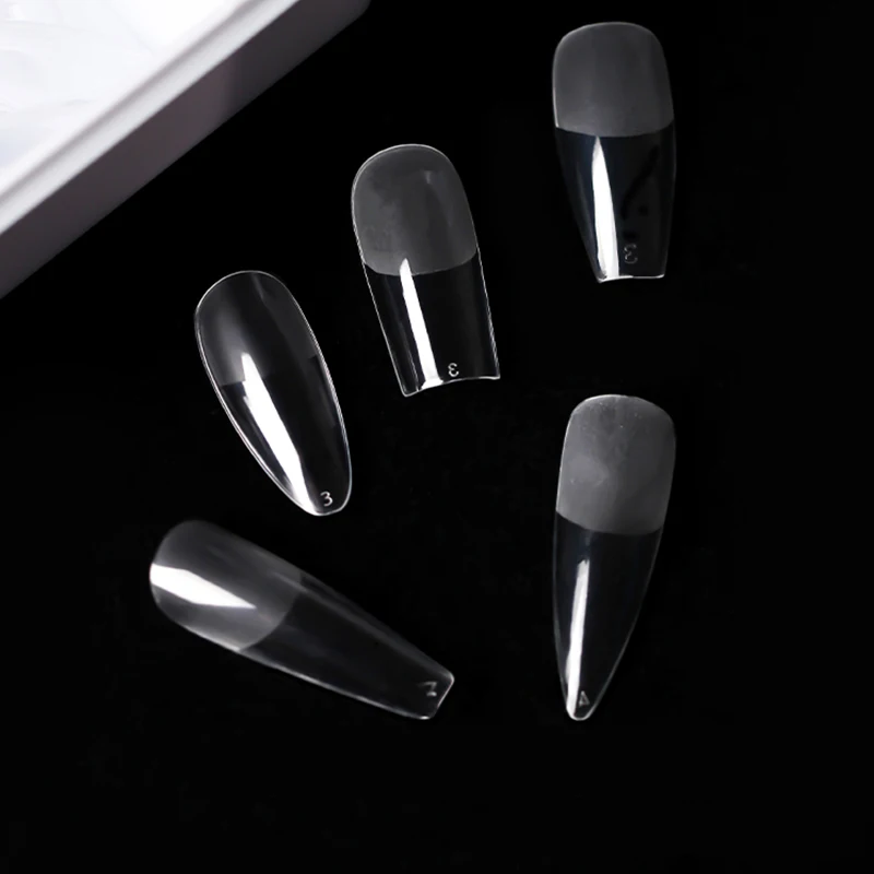 Wholesales Transparent Nail Patches Finished Soft Gel Tips French Tip Full Cover Custom Press On Nails