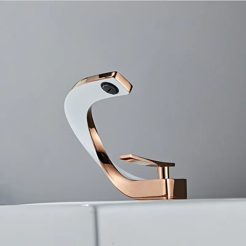 Modern art bathroom sink faucet with supply hose unique design single handle single hole commercial tap