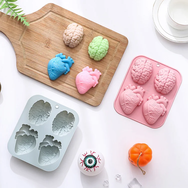 3D human brain heart halloween silicone molds, suitable for candy chocolate pudding dessert making essential jello mold
