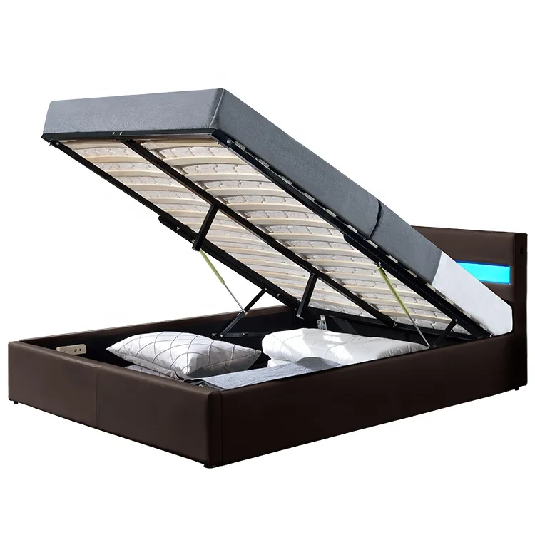 Willsoon furniture upholstery PU leather storage gas lift bed with Speaker and storage