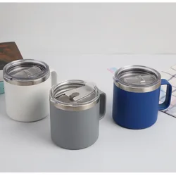 No MOQ 12 oz insulated stainless steel  vacuum coffee travel mug with lids and handle