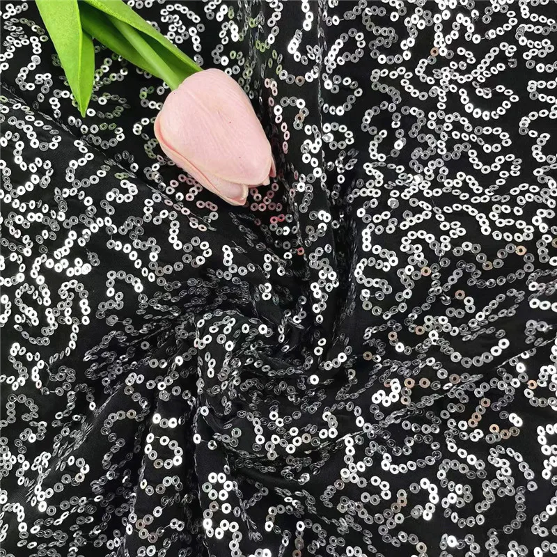 2022 New Polyester 4 ways Stretch Knit Sequins  Blue Embroidery Fabric For Dancewear Dress Costume Cloth Decoration,Width:130cm