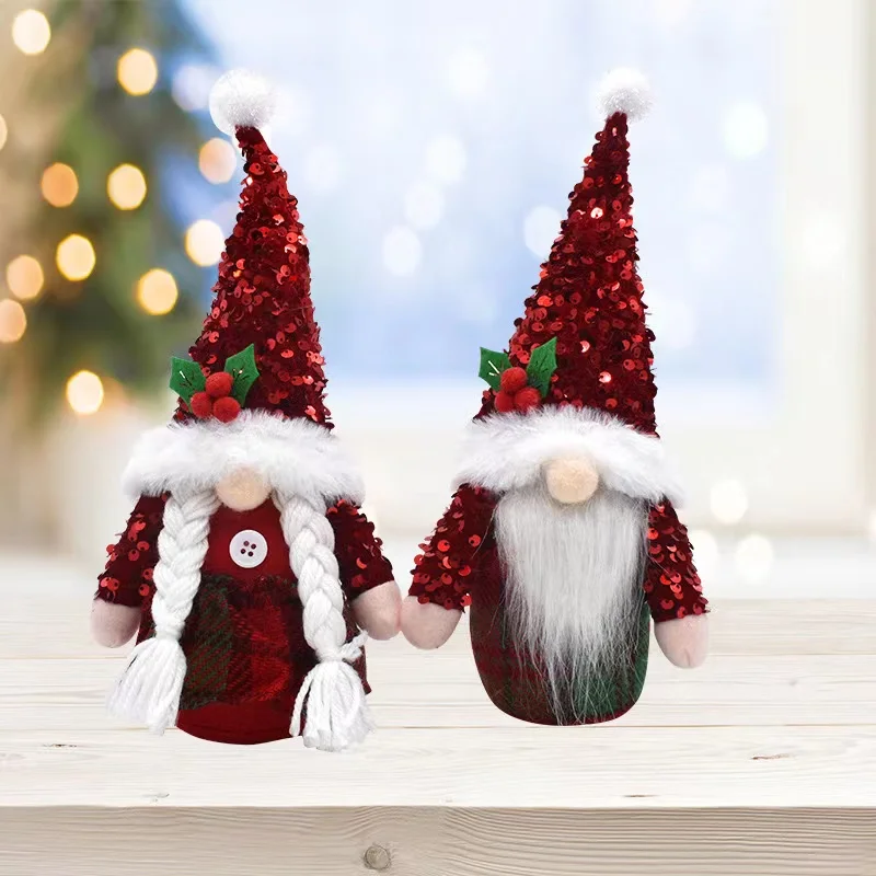 New Christmas decorations sequins Red Hat Christmas faceless doll ornaments Christmas decorations