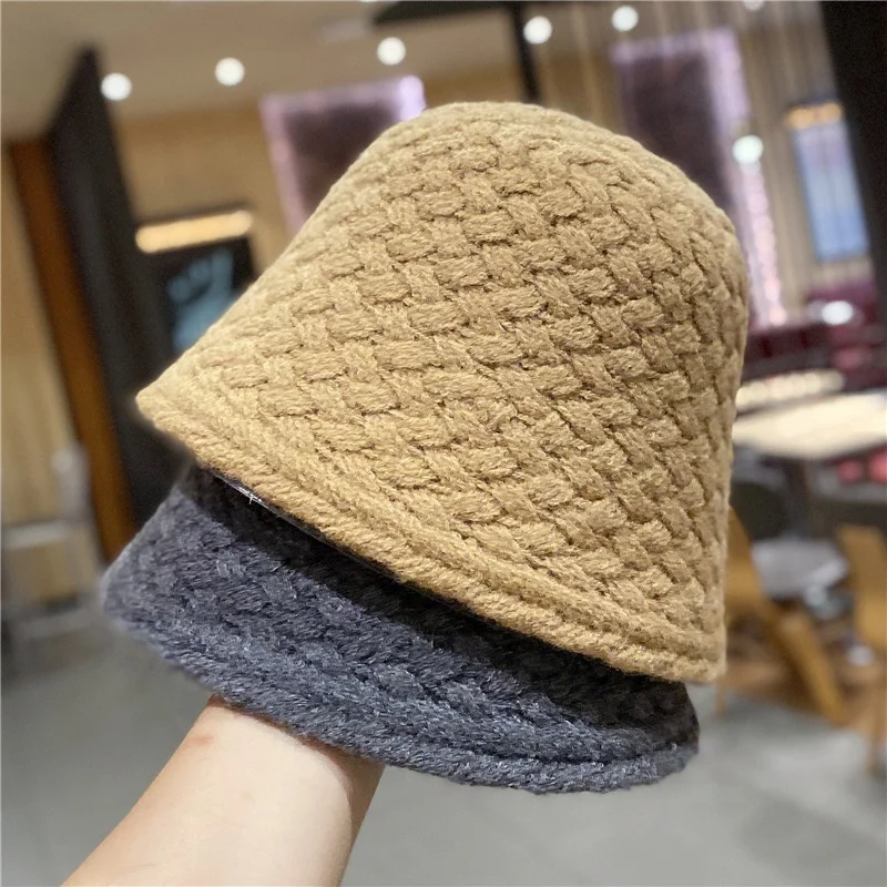 Autumn and Winter Warm Retro Acrylic Knitting Bucket female Korea Sweet Fisherman Hat Versatile hat
