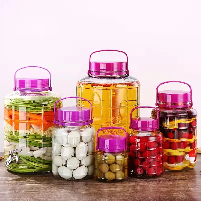 1L/2L/3L/4L/5L/8L/10L/12L/16L/20L Multi Size Transparent Sealed Plum Wine Bottle Lead-free Kimchi Pickle Liquor Glass Jar