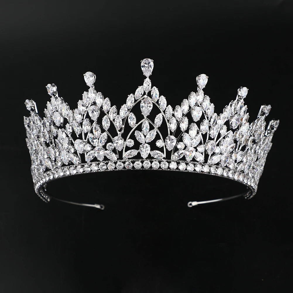 Handmade Zircon Crowns Bling Gold Platinum Plated Wedding Crown Queen Women Bridal Hair Accessories Tiara