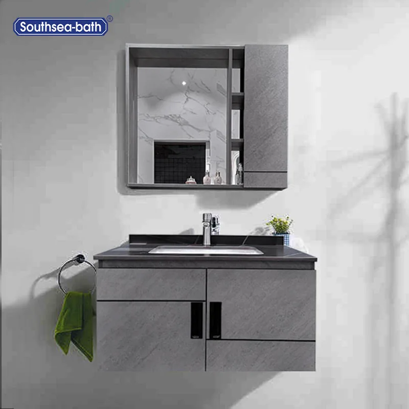 European Style Hot sale Wall Mounting Design Slate Counter top Vanity Bathroom Cabinet