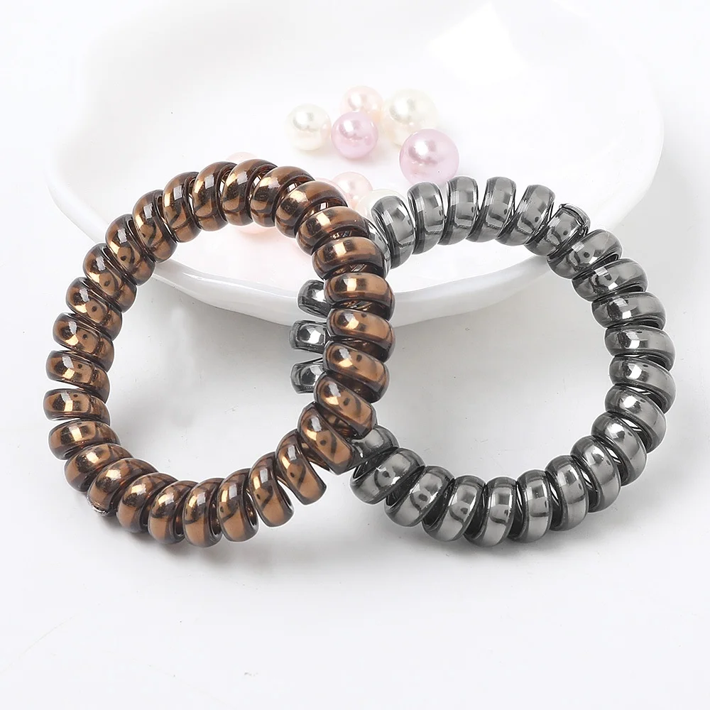 glossy metallic color spiral elastic hair tie telephone wire hair ring band ponytail holder